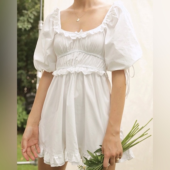 Cottage Core white Mini Dress - Picture 1 of 7